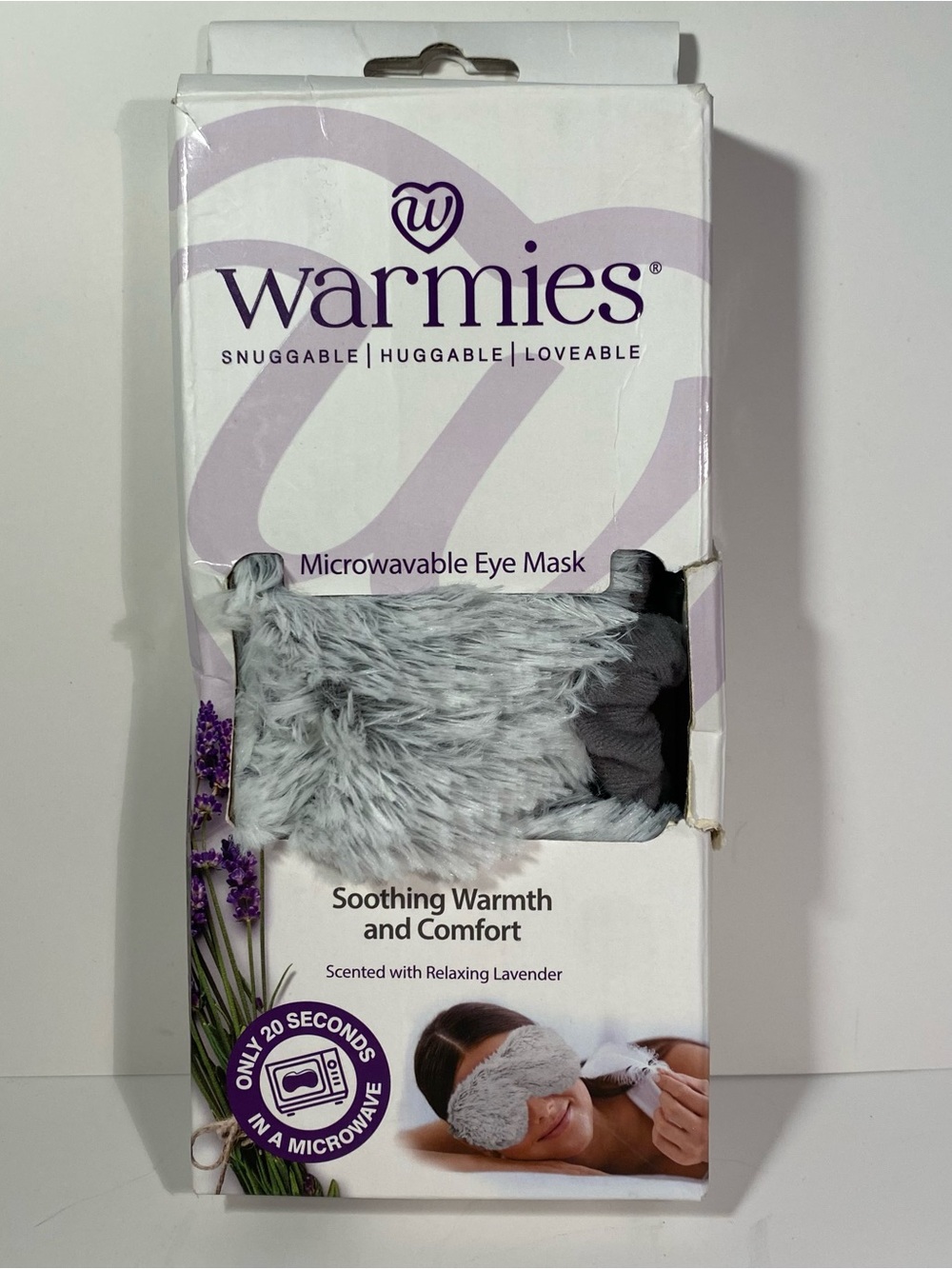 Warmies Microwavable Eye Mask in Light Gray Faux Fur - Lavender Scent